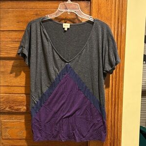 Ella Moss Charcoal and Violet V-Neck Tee